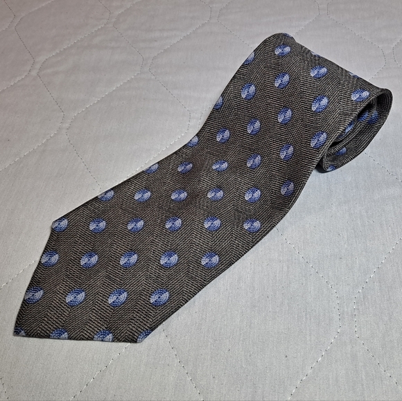 Calvin Klein Woven 💯 Silk Designer Necktie 58"x4" Gray w/ Blue Dots Made in USA - Picture 1 of 9